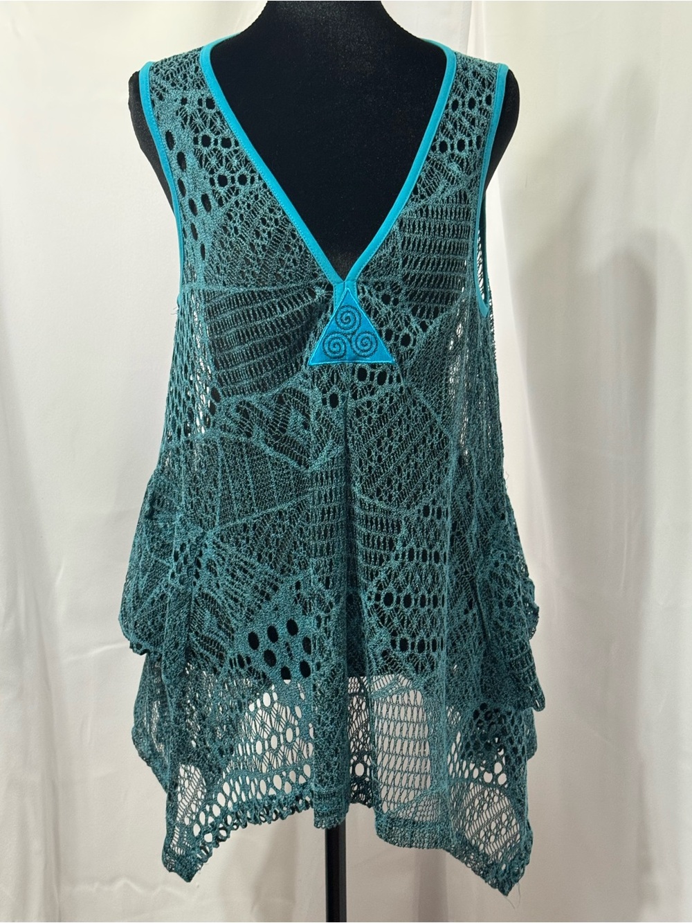 Kaktus Whimsigoth Fairycore Crochet Tank Open Weave Mesh Pockets Asymmetric M